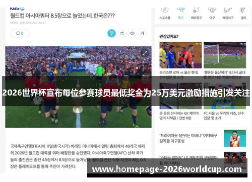 2026世界杯宣布每位参赛球员最低奖金为25万美元激励措施引发关注 2026世界杯宣布每位参赛球员最低奖金为25万美元激励措施引发关注